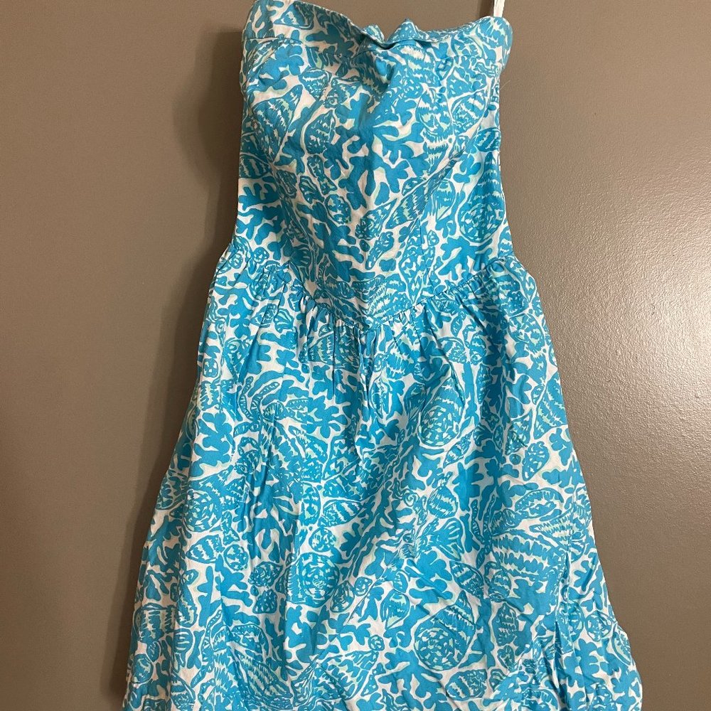 Lily Pulitzer Blue + White Strapless Dress